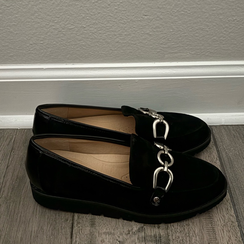Alex Marie Black Loafers with Silver Chain Detail - Picture 3 of 5